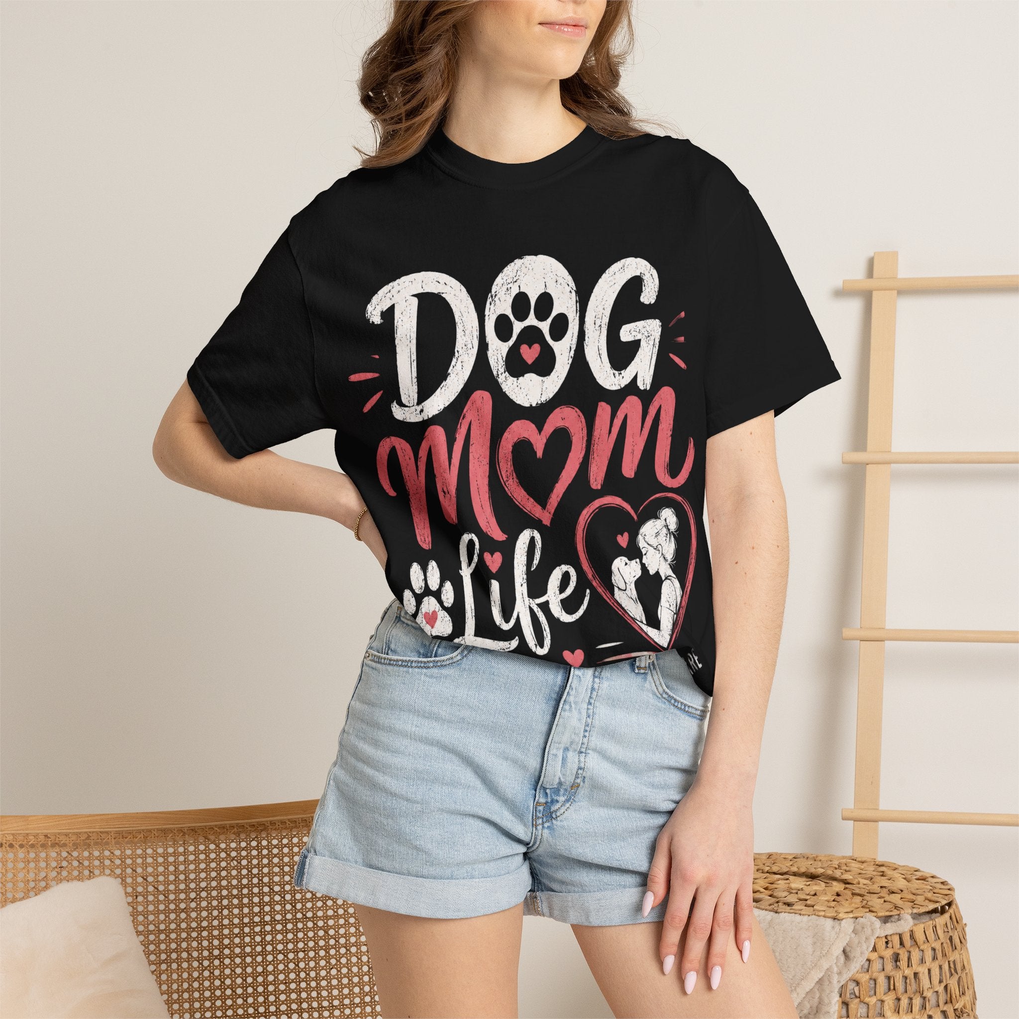 Dog Mom Life T-Shirt — Cute Paw Heart Graphic Tee for Dog Lovers